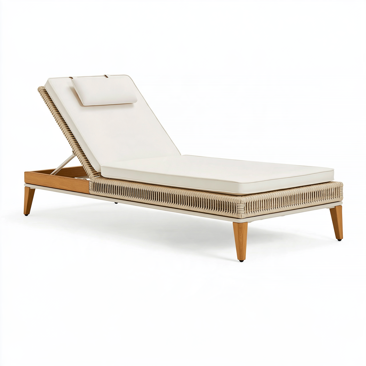 Lettino prendisole 200 x 75 x 85 cm in legno e corda beige reclinabile da esterno