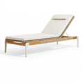 Lettino prendisole 200 x 75 cm in legno e corda beige per esterno con schienale regolabile