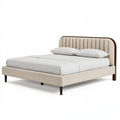 Letto matrimoniale 160 x 200 cm in tessuto bouclé beige con testiera imbottita stile moderno