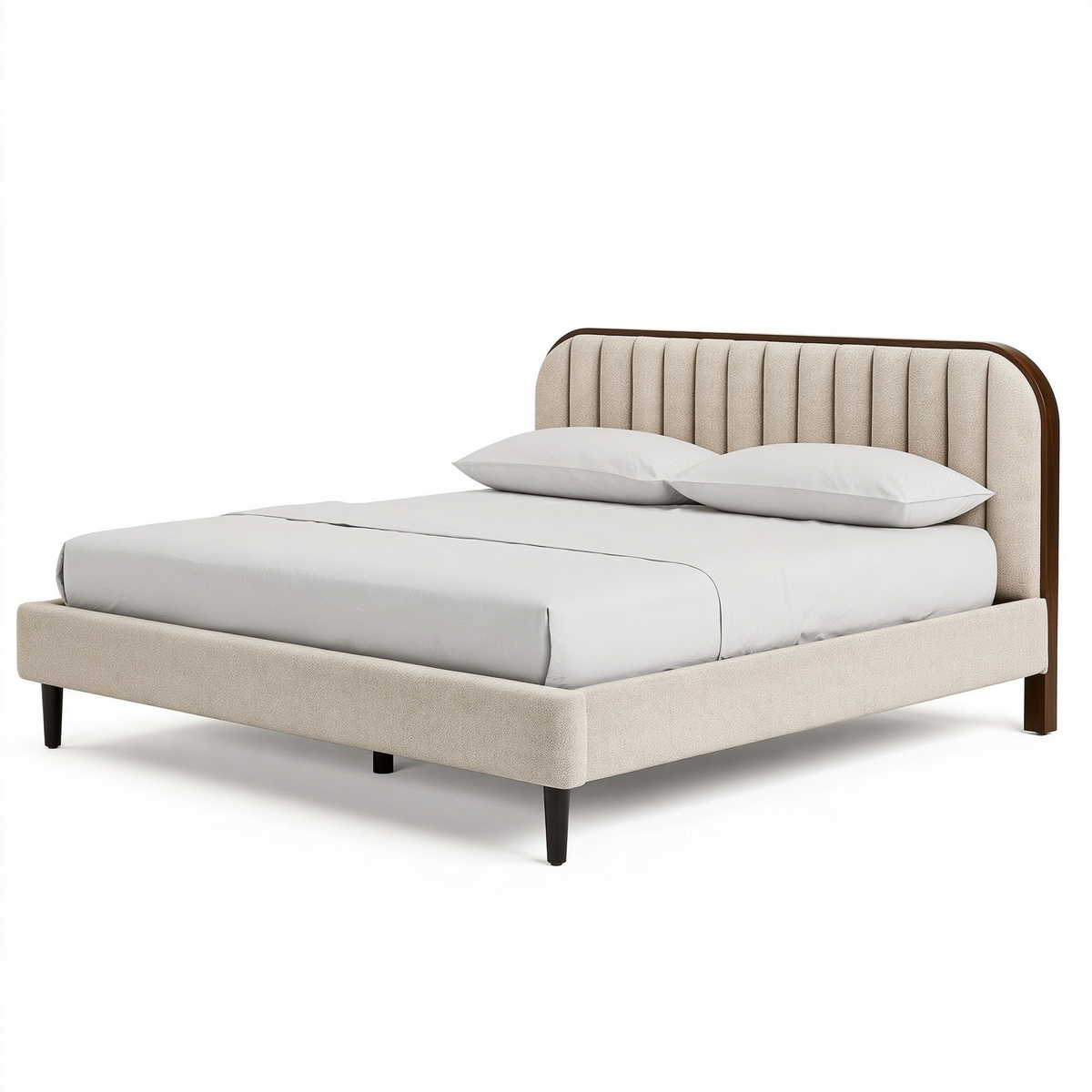 Letto matrimoniale 160 x 200 cm in tessuto bouclé beige con testiera imbottita stile moderno