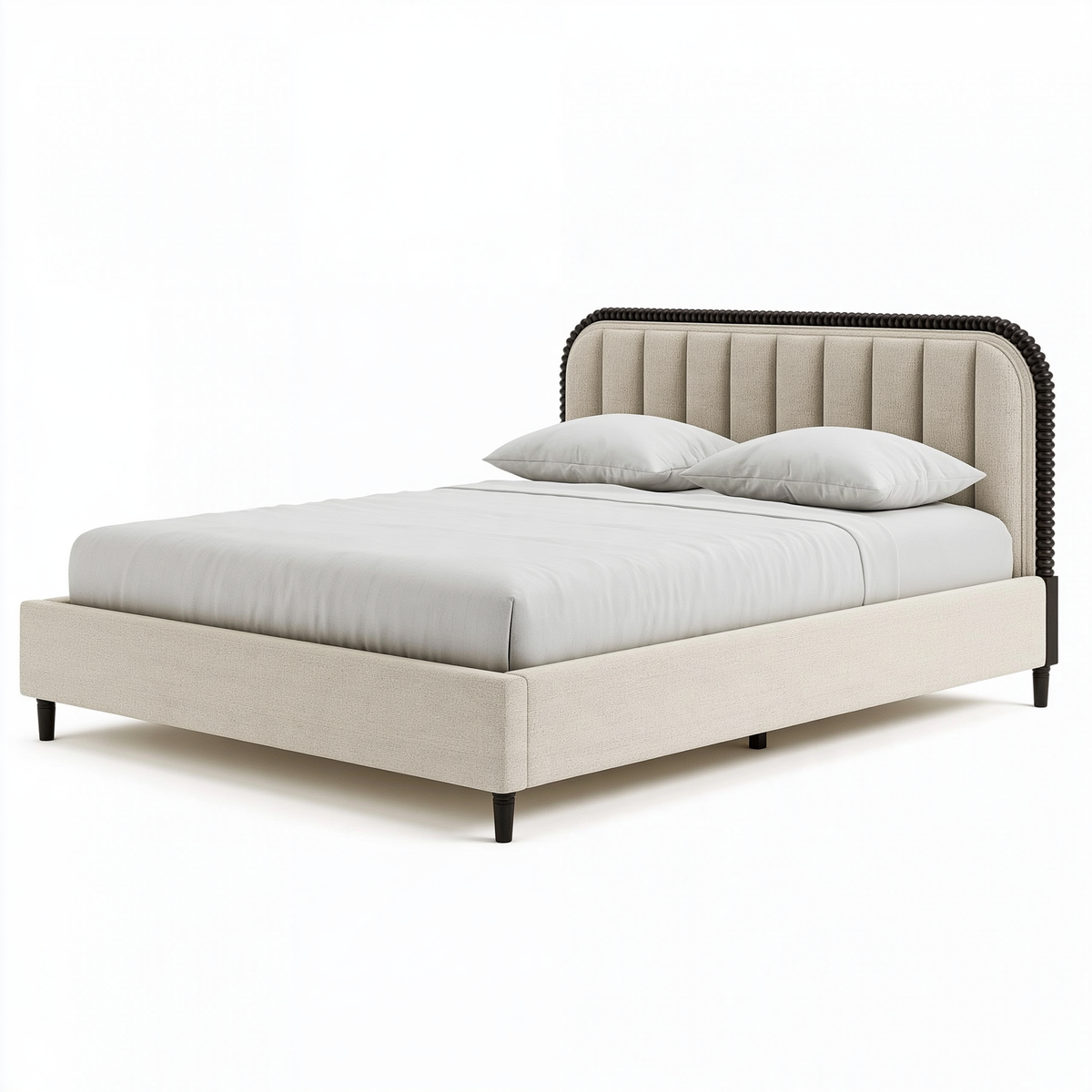 Letto matrimoniale 160 x 200 cm in tessuto beige con testiera imbottita stile classico