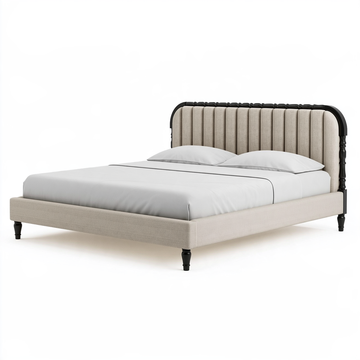 Letto matrimoniale 160 x 200 cm imbottito beige e nero - stile classico