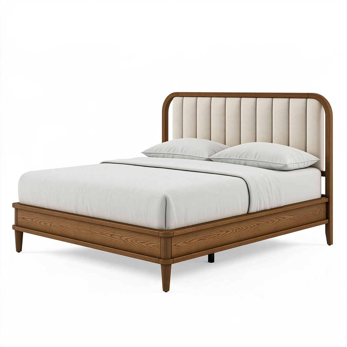 Letto matrimoniale 160x200 cm in legno marrone e tessuto beige - stile moderno con testiera imbottita