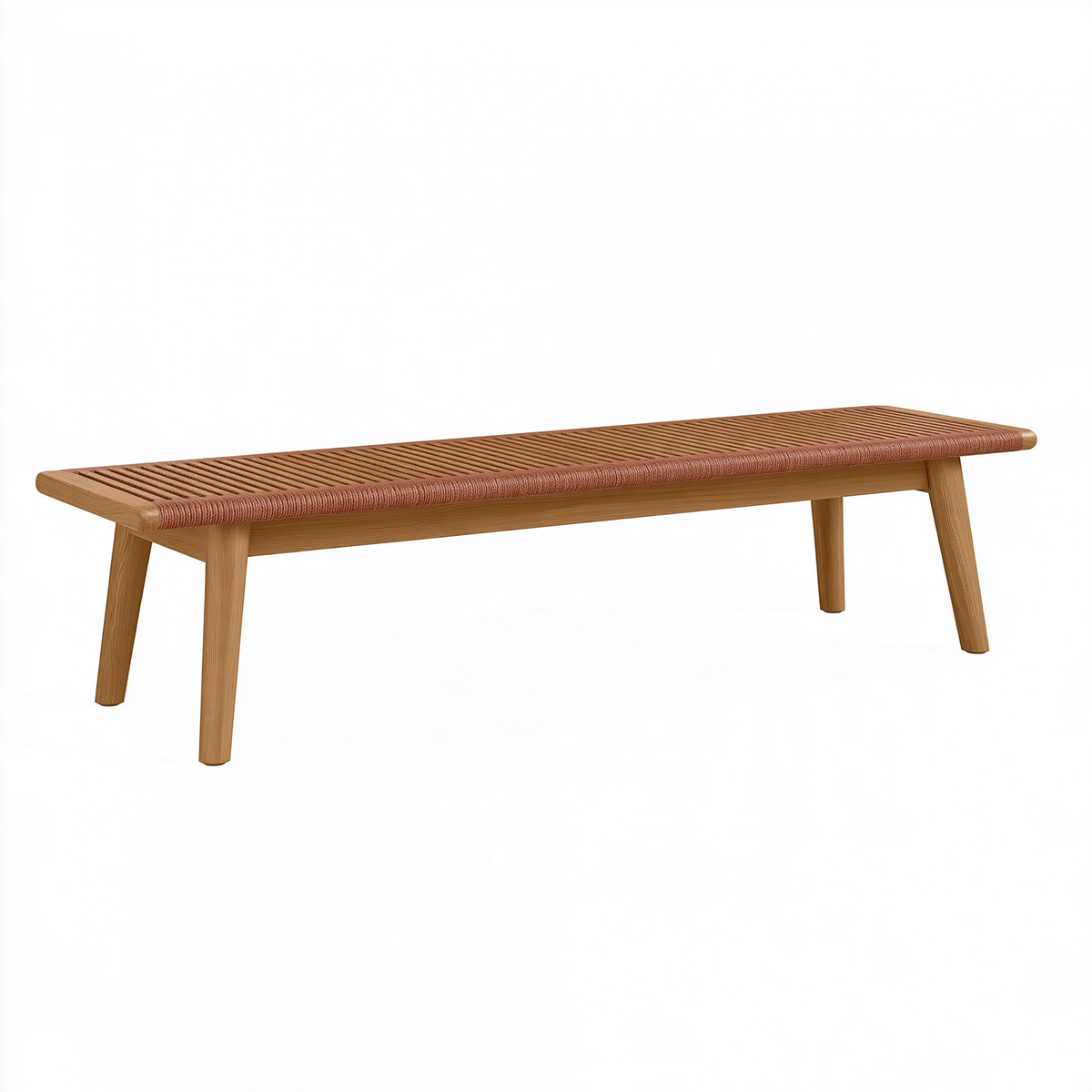 Panca 150 x 40 x 45 cm in legno e corda marrone - stile naturale per ingresso e soggiorno