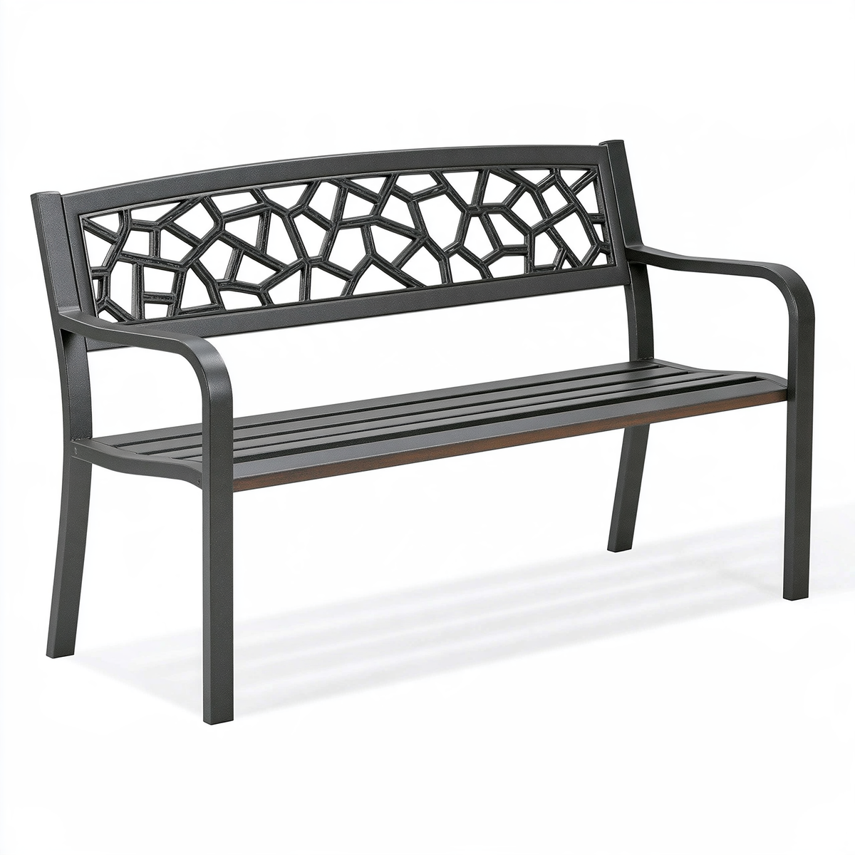 Panca da giardino 120 x 60 x 87 cm in metallo nero - seduta a due posti con schienale geometrico