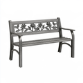 Panchina da giardino 122 x 61 x 90 cm in metallo grigio con schienale floreale classico