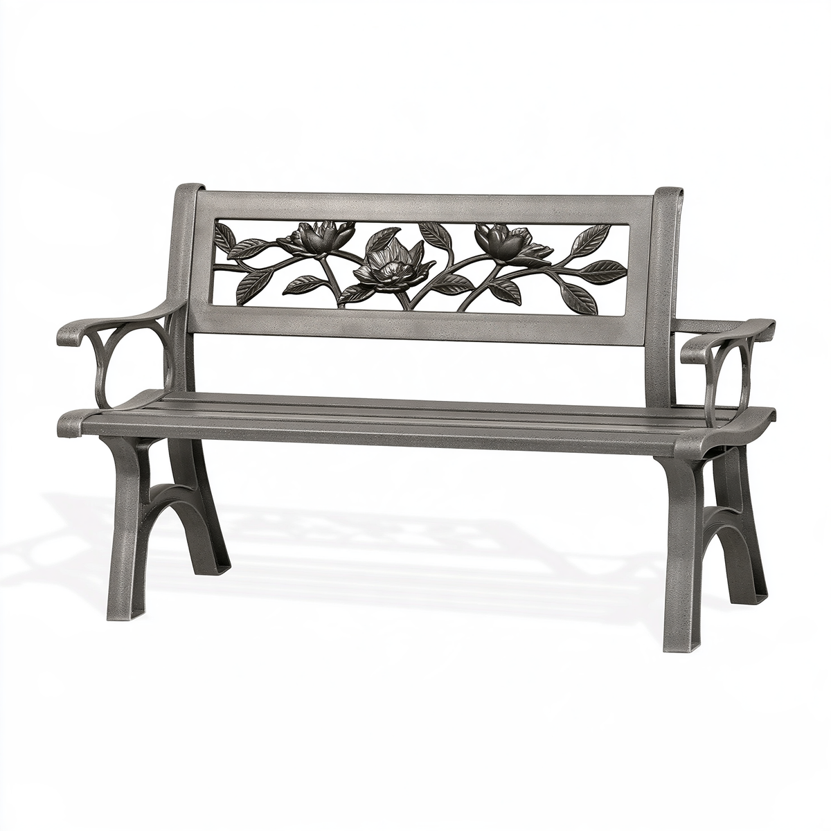 Panchina da giardino 125 x 60 x 90 cm in metallo grigio antracite con decoro floreale