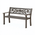 Panca da giardino 122 cm in metallo grigio scuro con schienale floreale