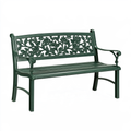 Panca da giardino 122 x 59 x 87 cm in metallo verde con schienale floreale classico