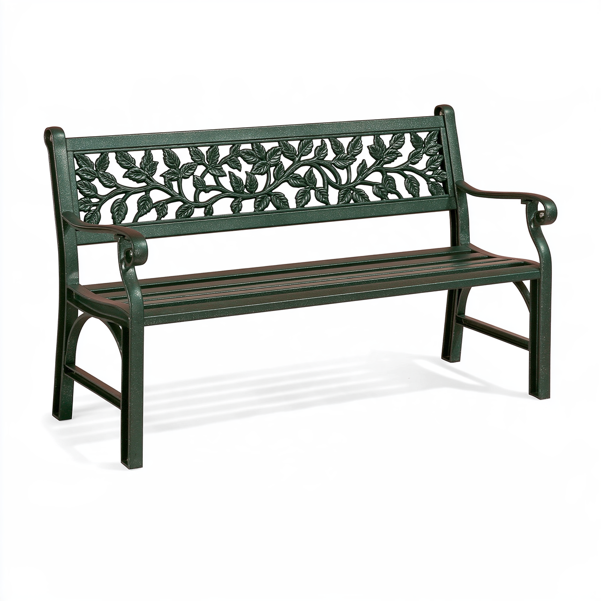Panca da giardino 127 x 61 x 91 cm in metallo verde con schienale floreale classico