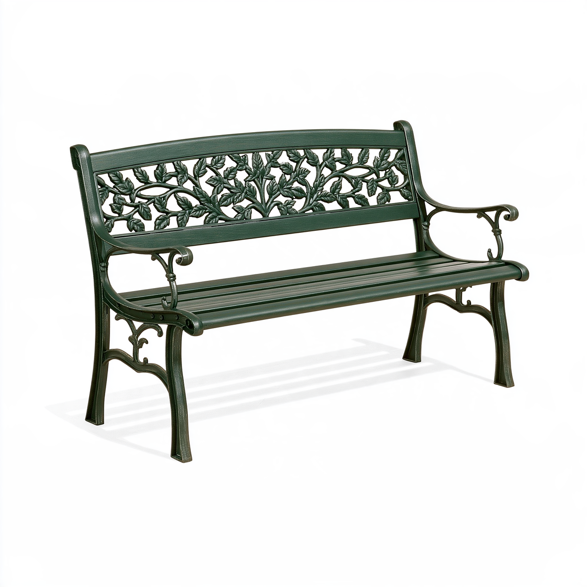 Panchina da giardino 120 x 60 x 90 cm in metallo verde scuro con schienale floreale
