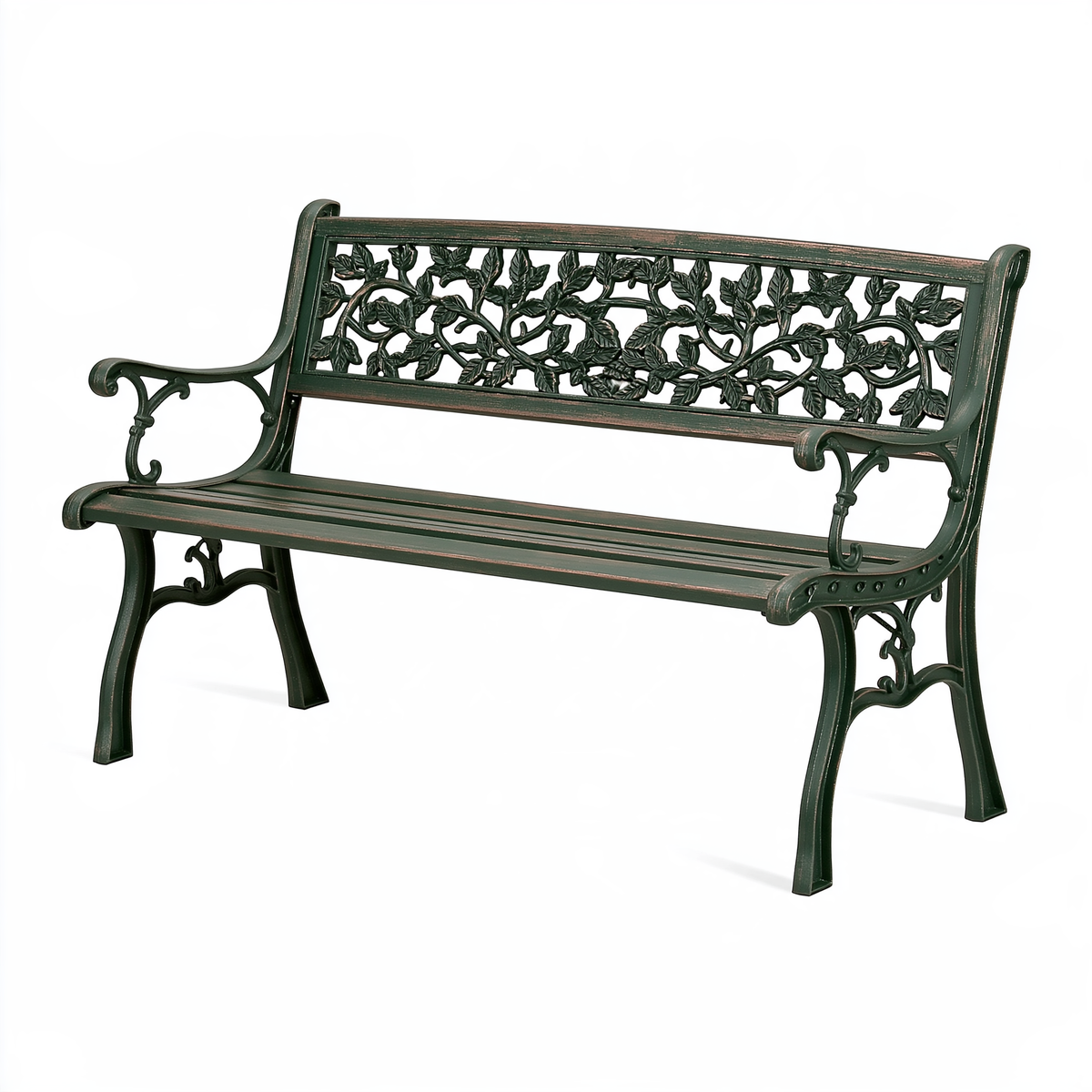 Panchina da giardino 127 x 61 x 89 cm in metallo verde stile classico decorativo