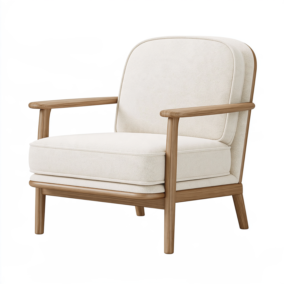 Poltrona 72 x 78 x 88 cm in tessuto bouclé avorio e legno naturale - con braccioli stile moderno