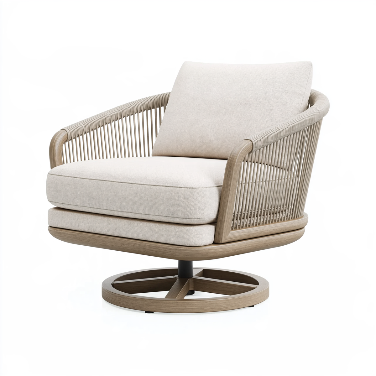 Poltrona 83 x 82 x 88 cm in legno beige girevole stile naturale