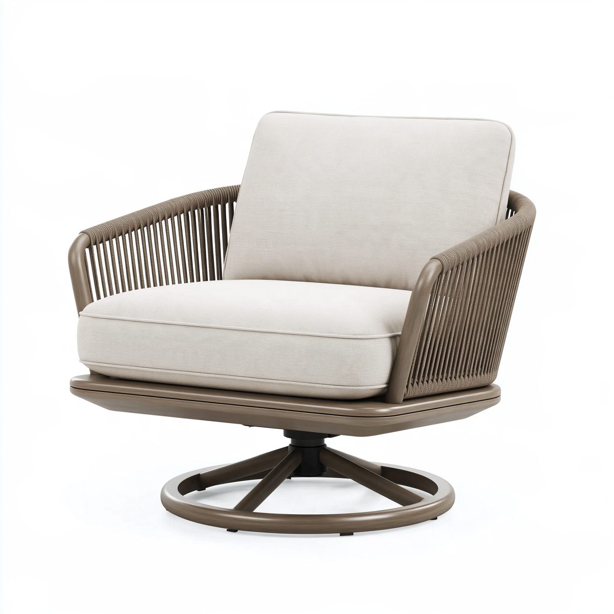 Poltrona da giardino girevole 82 x 78 x 90 cm in corda e tessuto beige tortora