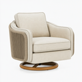Poltrona girevole 85 x 85 x 95 cm in tessuto beige con base in legno stile contemporaneo
