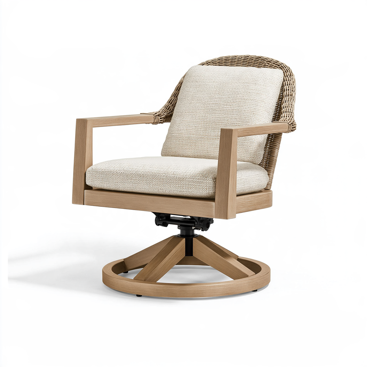 Poltrona girevole 75 x 78 x 92 cm in legno rattan e tessuto beige - stile naturale