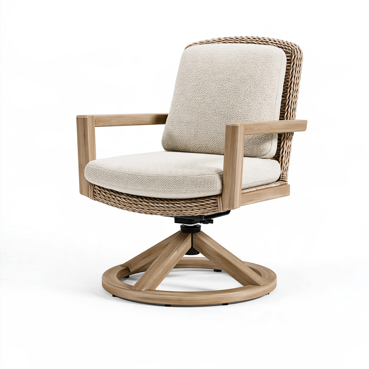 Poltrona da ufficio girevole 68 x 72 x 95 cm in legno e fibra intrecciata beige stile naturale
