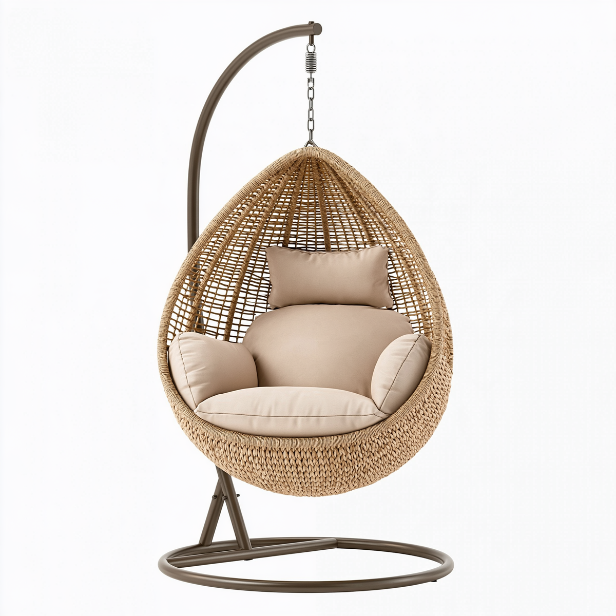 Poltrona sospesa 100 x 100 x 195 cm in fibra intrecciata beige con supporto in metallo - stile bohémien per interni