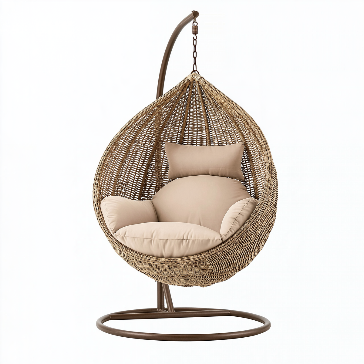 Poltrona sospesa 105 x 105 x 195 cm in fibra intrecciata marrone con struttura in metallo per relax stile boho
