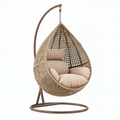 Poltrona sospesa 105 x 105 x 195 cm in rattan beige e metallo marrone per esterno - stile boho con supporto