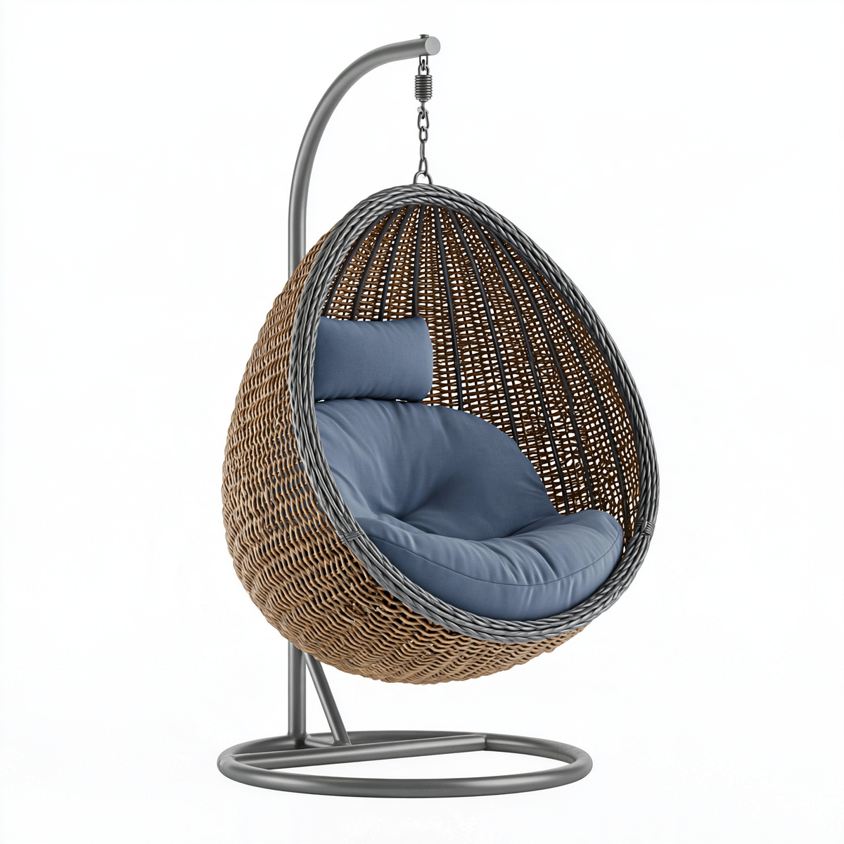 Poltrona sospesa da esterno 105 x 105 x 195 cm in rattan marrone e metallo grigio con seduta imbottita stile boho