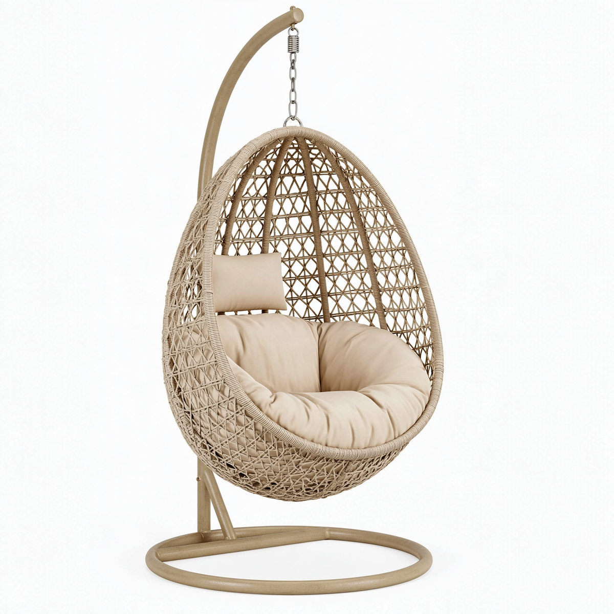 Poltrona sospesa 105 x 105 x 195 cm in rattan beige con supporto in metallo per interni