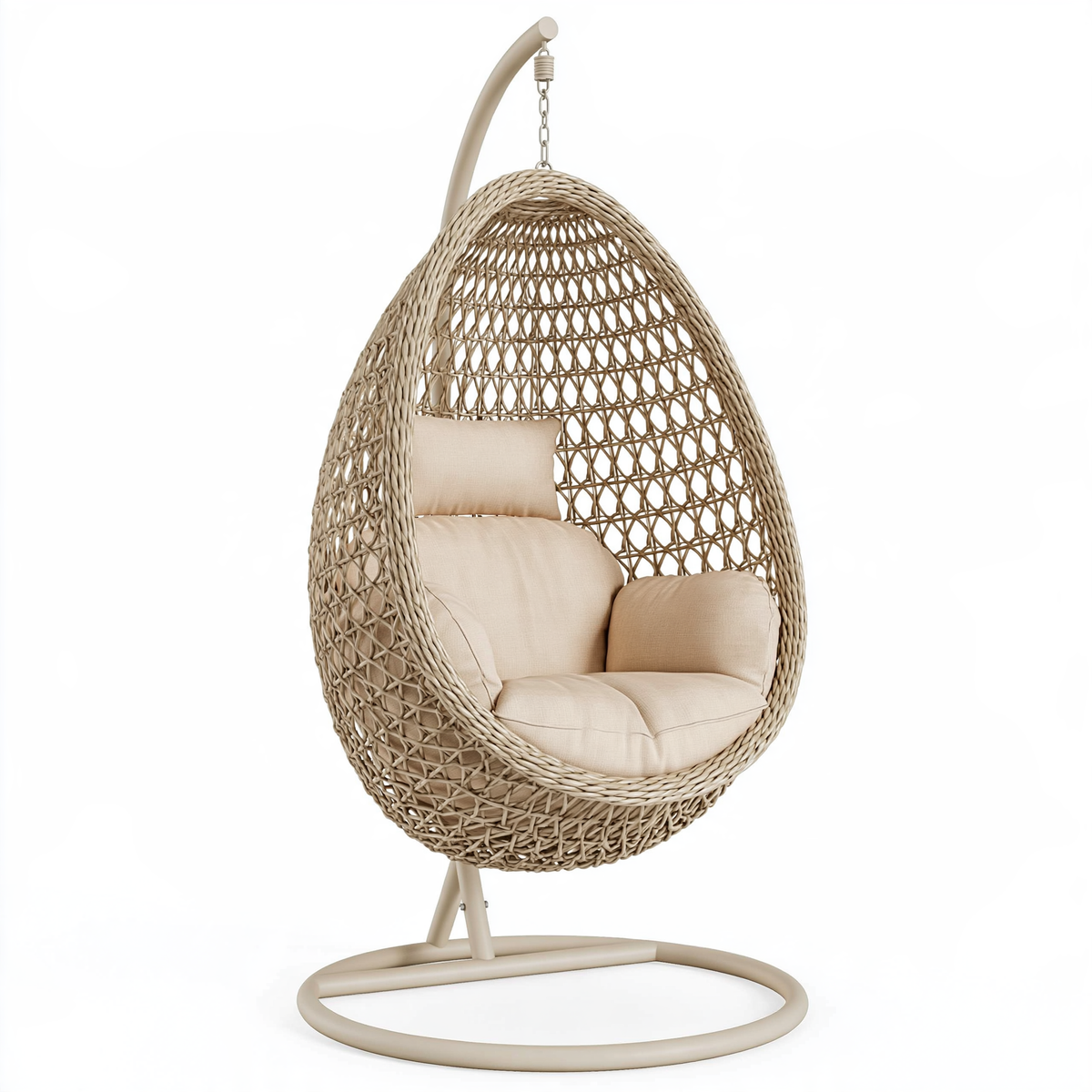 Poltrona sospesa 100 x 100 x 195 cm in fibra intrecciata beige con struttura in metallo