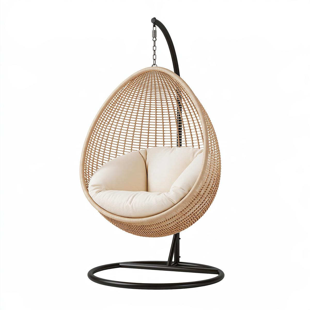 Poltrona sospesa 105 x 95 x 195 cm in rattan naturale con struttura in metallo nero - stile boho per interni